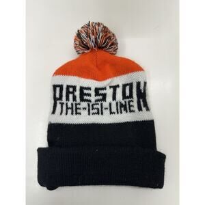 Preston The 151 Line Trucker Beanie Winter Pom Cap Orange Black Vintage USA Made